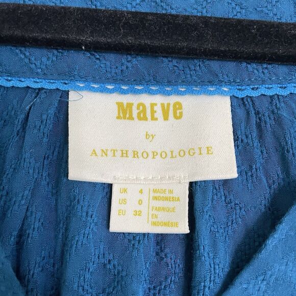Anthropologie Maeve Rhombus turquoise blue blouse women's size 0 big buttons - Picture 3 of 10